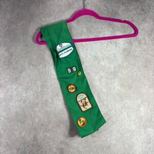 Vintage Girl Scouts Junior Sash Girls M Green North Alabama Troop 99 Patches